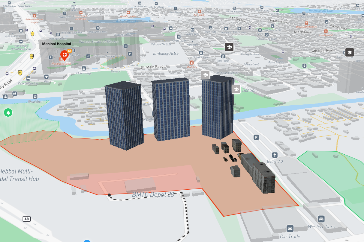 Example of 3D buildings placed on a MapQube map